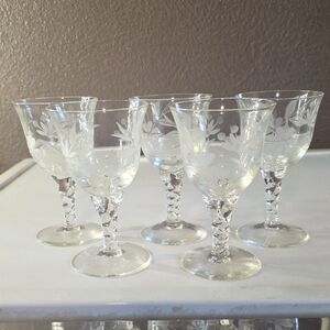 Vintage Swirl By Rock Sharp Crystal Glass Ware Set Of 5,  4 Oz